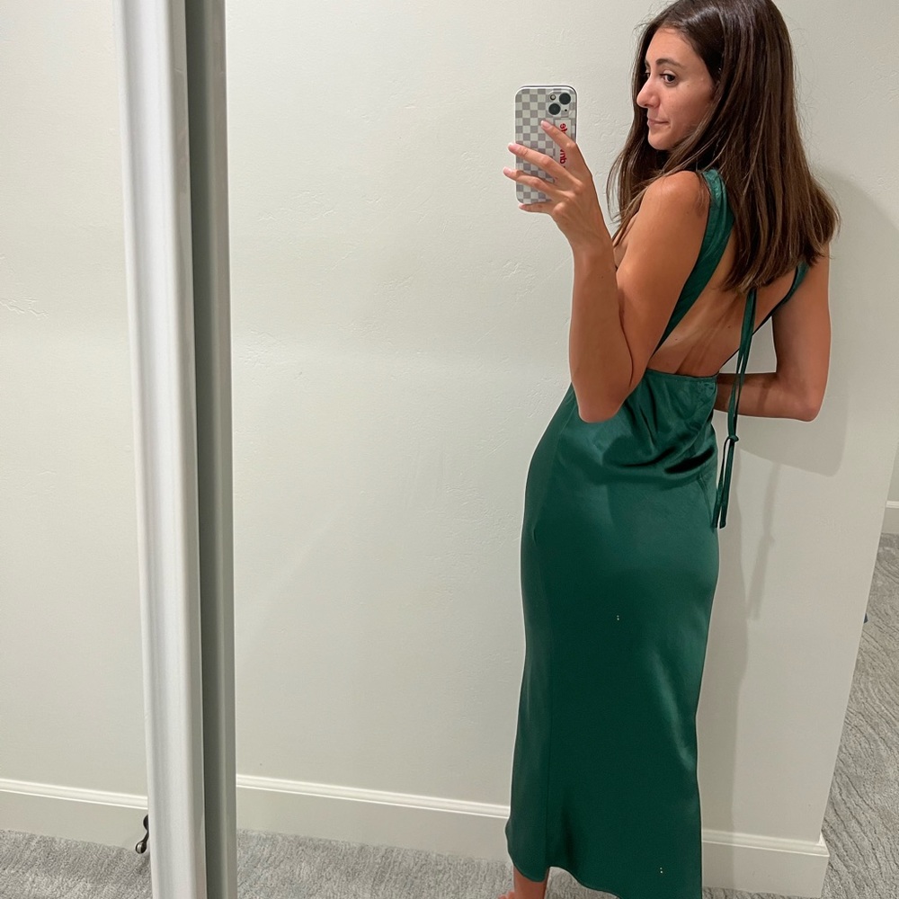 Petal and Pup Satin Green Midi Dress